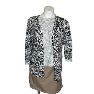 CHICOS Sweater Top Black White Cardigan 2 Pieces Size 0 Small